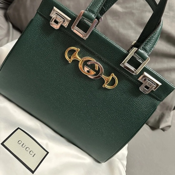 Gucci Zumi Top Handle Bag Leather Medium Green - Picture 1 of 6